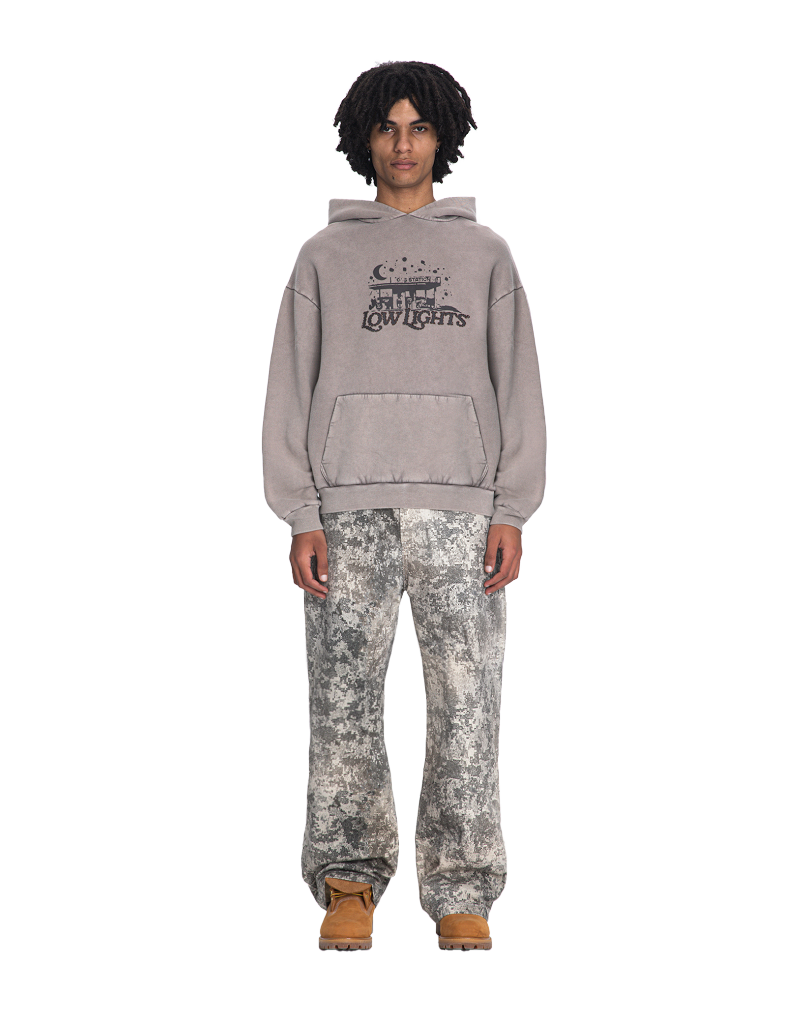 Night station hoodie asphalt acid wash