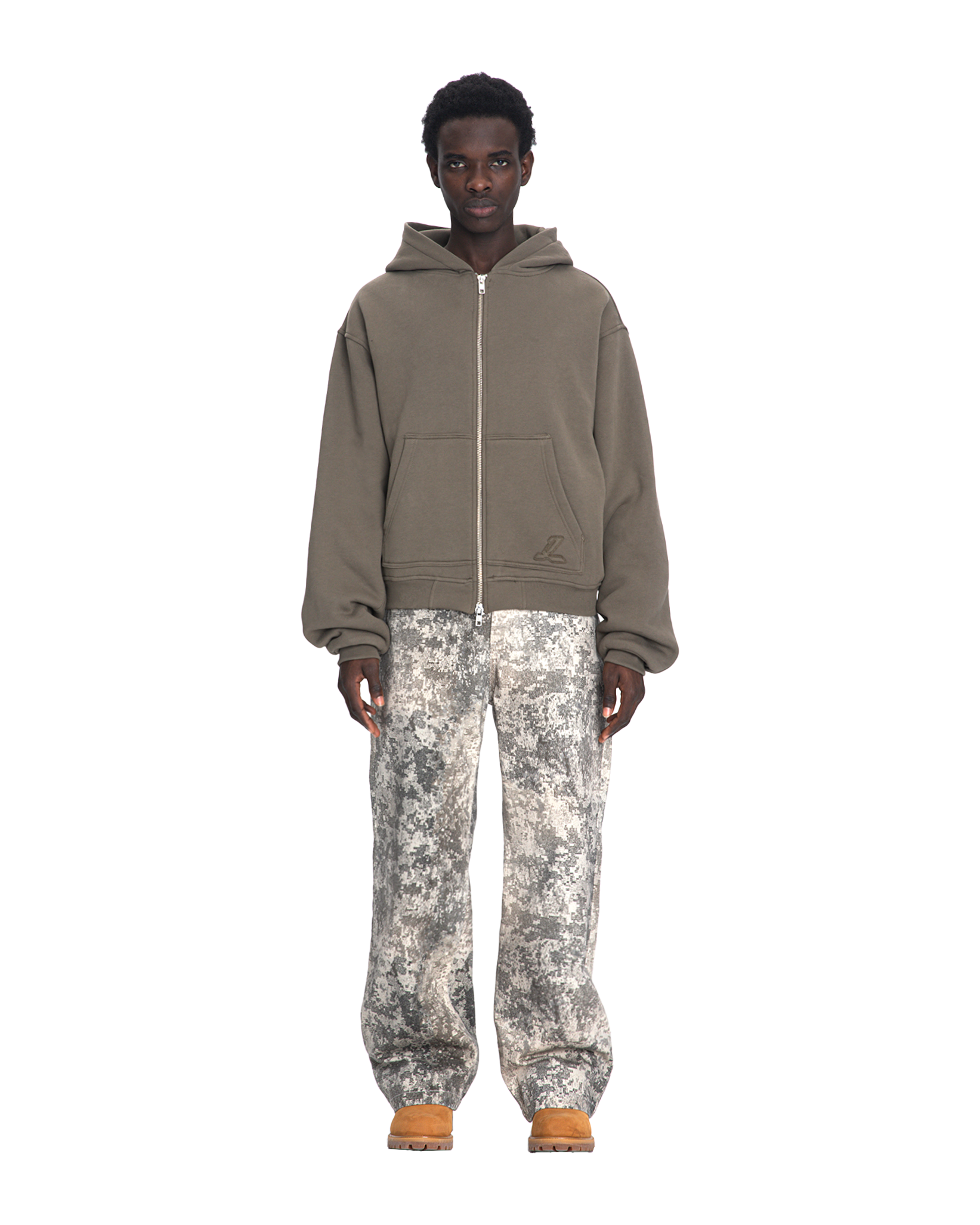 Combat bomber zip-hoodie washed beige